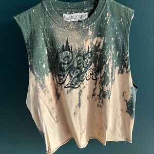 Lively Tee Green and Beige Sleeveless “Get Lost” Top